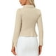 thumbnail image 3 of BLAZERS DE OFICINA M BEIGE DE MUJER CON CUELLO PETER PAN ELEGANTE, MANGAS LARGAS Y HEM RUFFLE DE UN SOLO BOTÓN, 3 of 6