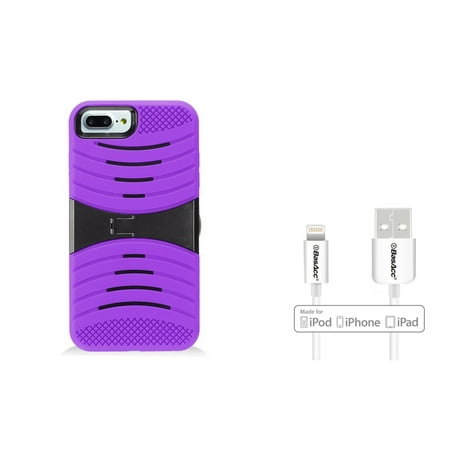 Insten Wave Skin Hybrid Rubber Hard Case for Apple iPhone 8 Plus / iPhone 7 Plus- Purple/Black (+ Apple 6' Lightning Cable MFi