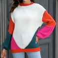 thumbnail image 2 of 2DXuixsh Chandails pour Femmes Col Rond Tricoté Patchwork Tendance Mode Chandail Chandails en Molleton pour Femmes Tenues de Mode Automne Blanc Taille P, 2 of 3