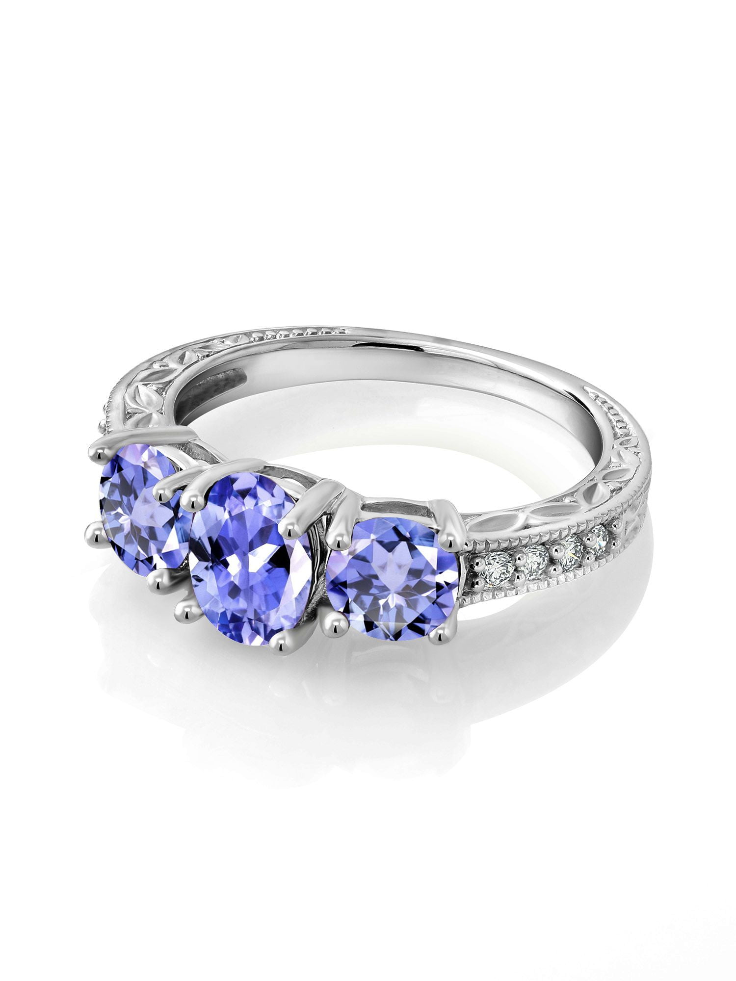 Gem Stone King 10K White Gold Blue Tanzanite and Lab Grown Diamond 3 Stone  Engagement Ring For Women (1.71 Cttw, Oval Gemstone Birthstone, Available 