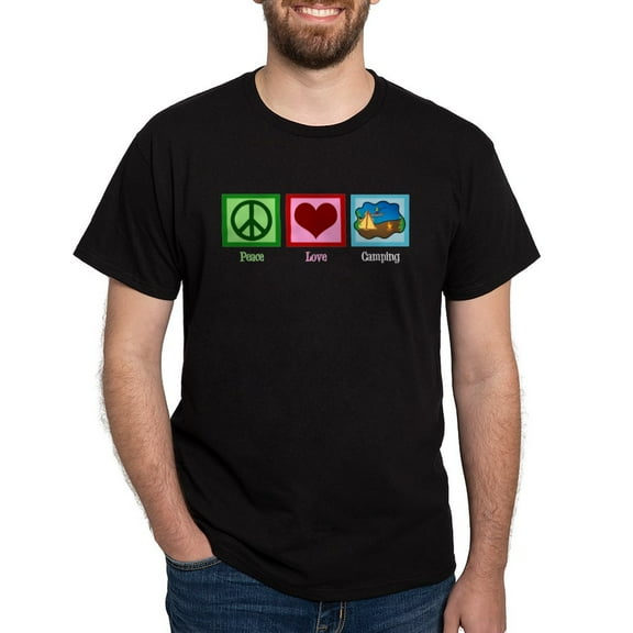 CafePress - Peace Love Camping Dark T Shirt - Men's Classic Graphic Cotton T-Shirt