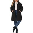 thumbnail image 3 of Agnes Orinda Women's Plus Size Coat Turndown Collar Single Breasted Warm Long Coats with Pocket 3X Black, 3 of 7