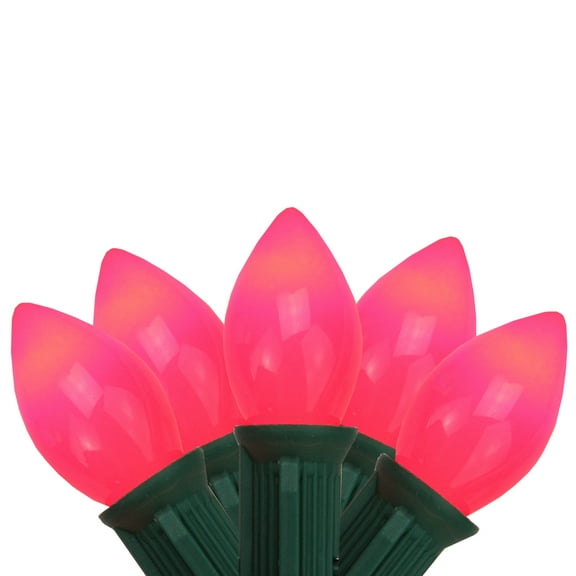 Set of 25 Opaque Red C7 Christmas Lights 12" Bulb Spacing 22 AWG - Green Wire