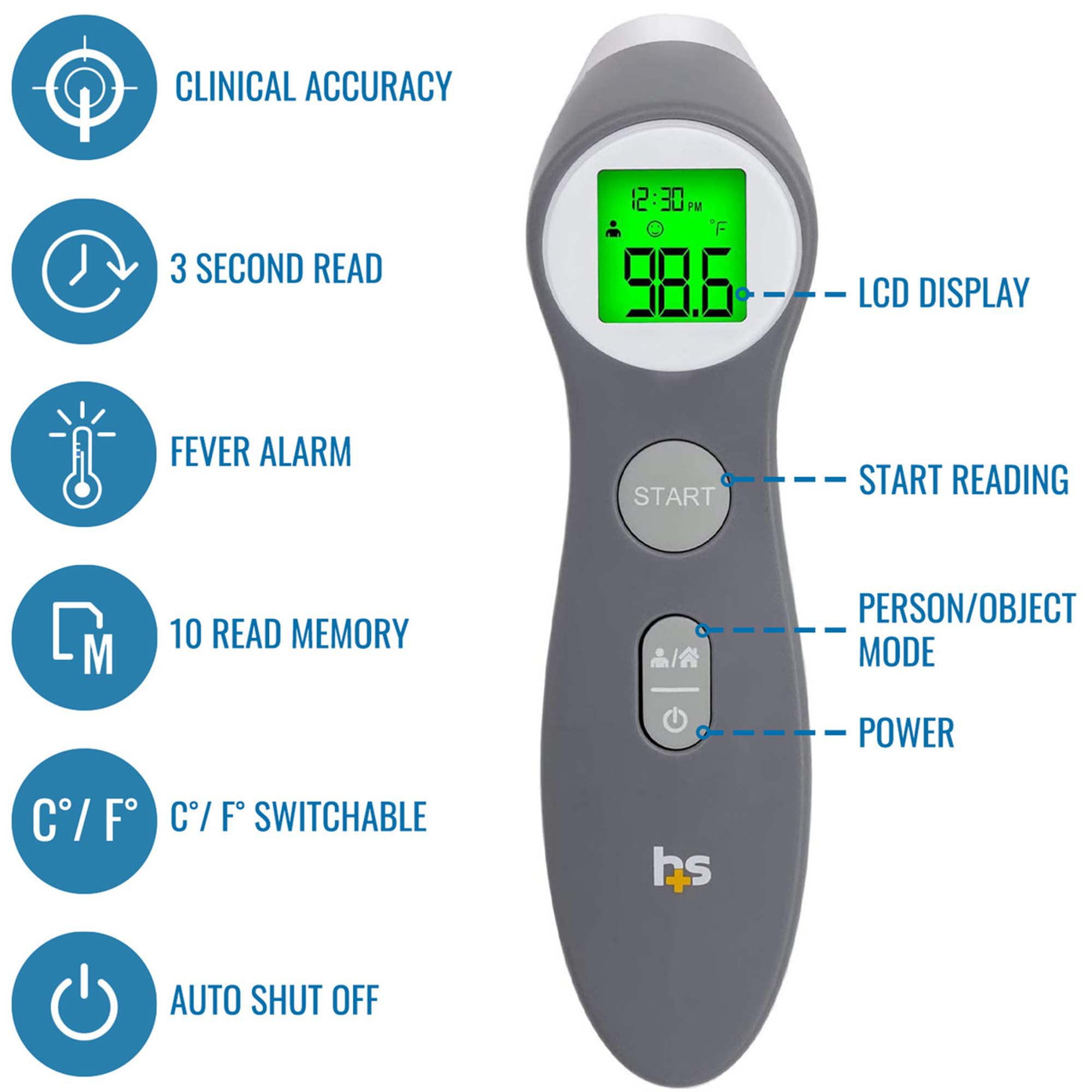 HealthSmart Digital Touchless Infrared Thermometer, white and gray