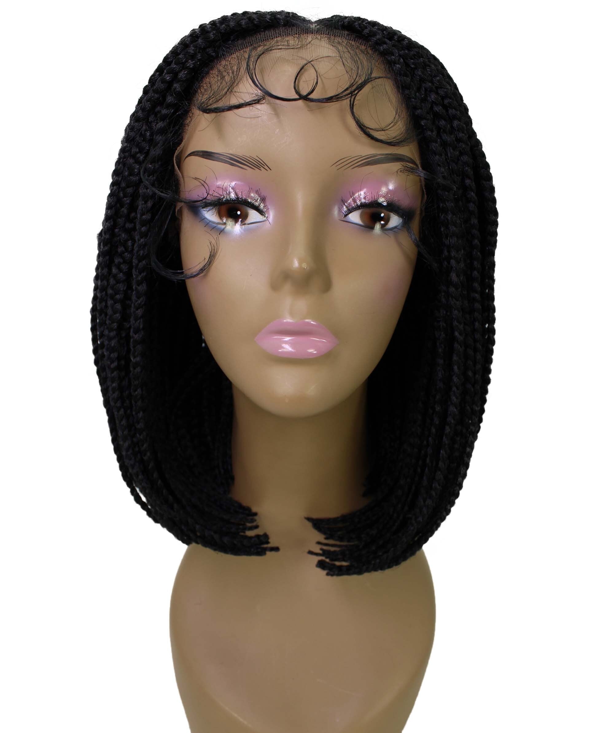 LUXLUXE Tiara Straight Braided 12 in Long 4X4 Hand Tied Lace Braid Braided Wig, Beauty Heat Resistant Fiber, Black Color