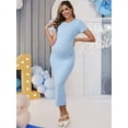 thumbnail image 5 of DARING DIVA Women's Bodycon Midi Side Ruched Ribbed Maternity Dress S Blue, 5 of 7