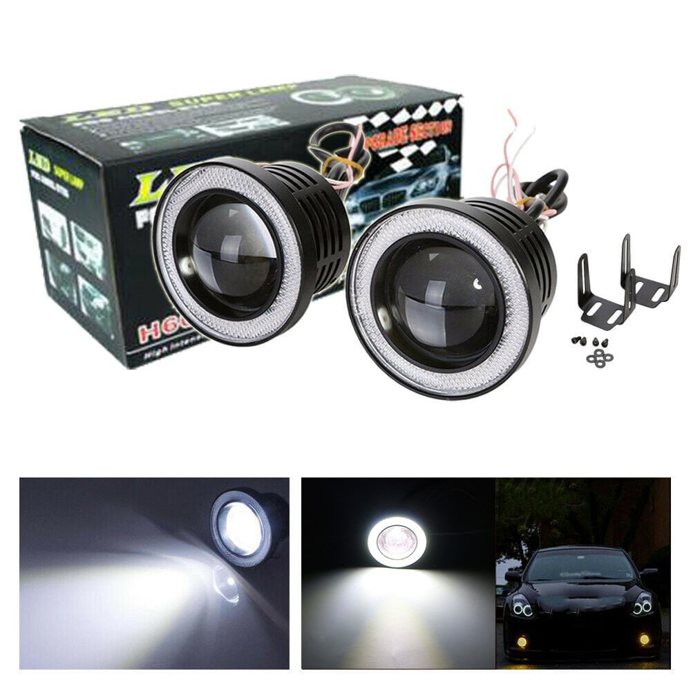 For Mustang 4" Round Super White w/ White Halo Bumper Driving Fog Light Lamp Kit 