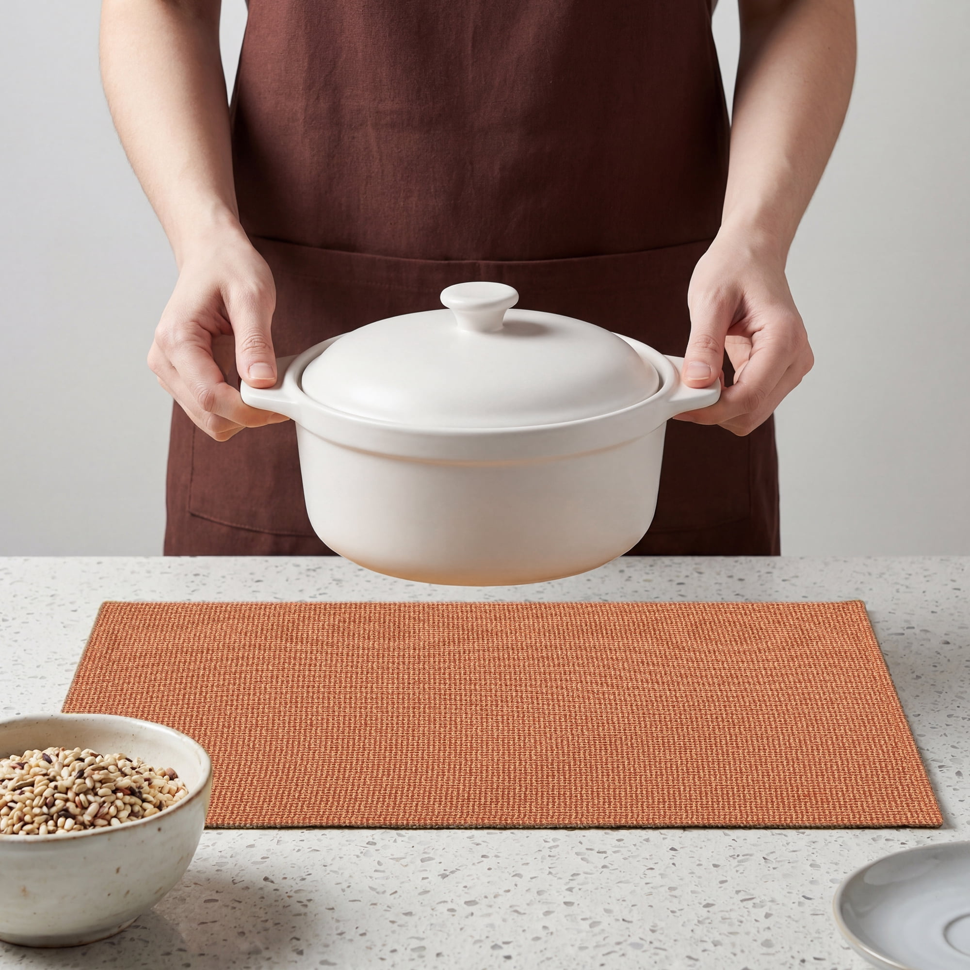 Unique Bargains Cotton and Linen 4Pcs Rustic Table Mats Orange 18.1x11.8inch