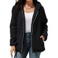 thumbnail image 2 of Lixiuxyad Casual Loose Womens Fleece Jackets Solid Zip Up Coats Long Sleeve Fuzzy Hooded Jacket Outerwear With Pockets Black, 2 of 4