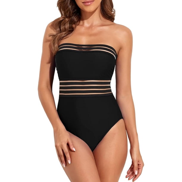 Trajes de baño de una pieza sin tirantes para mujer Trajes de baño con control de abdomen Trajes de baño adelgazantes con cuello halter