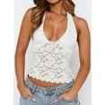 thumbnail image 2 of Womens Halter Neck Sleeveless Going Out Y2K Trendy Lace Cropped Tank Tops White M, 2 of 5