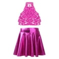 thumbnail image 3 of Miutii Kids Girls 2 Piece Modern Jazz Latin Dance Outfits Sequin Crop Top With Metallic Ruffle Skirt Ballroom Dancewear Hot Pink 8, 3 of 5