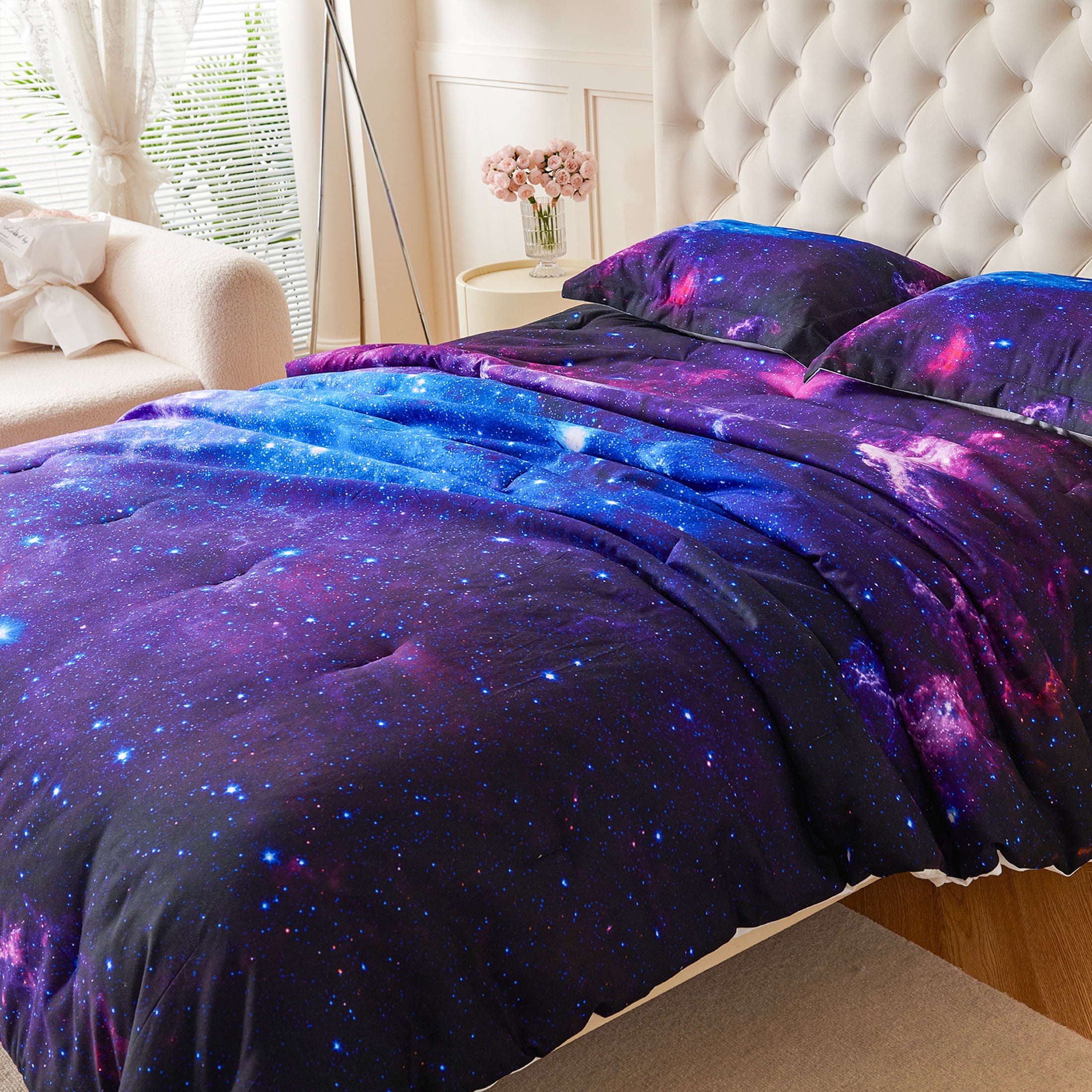 Koniroom 3-Piece Galaxy Comforter Set Full Size - Cosmic Blue and Purple Bedding with Reversible Design, Ideal Gift Idea for Teen Boys and Girls