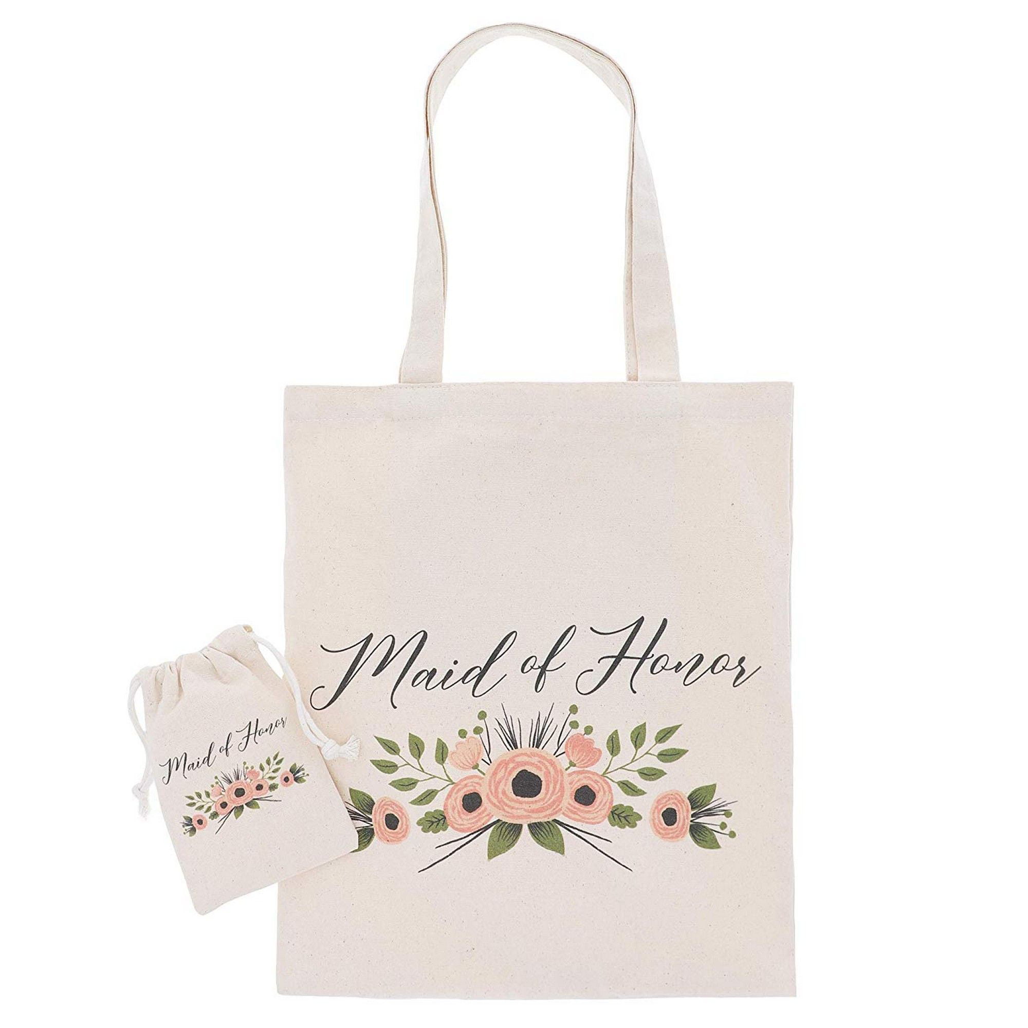 Maid of Honor Gift Set - 1 Cotton Canvas Tote Bag and 1 Drawstring ...