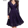 thumbnail image 2 of Vestido de encaje elegante para mujer, minivestido Vintage de manga larga con cuello en V, liso, ajustado, para fiesta y Club nocturno, 2024, 2 of 5
