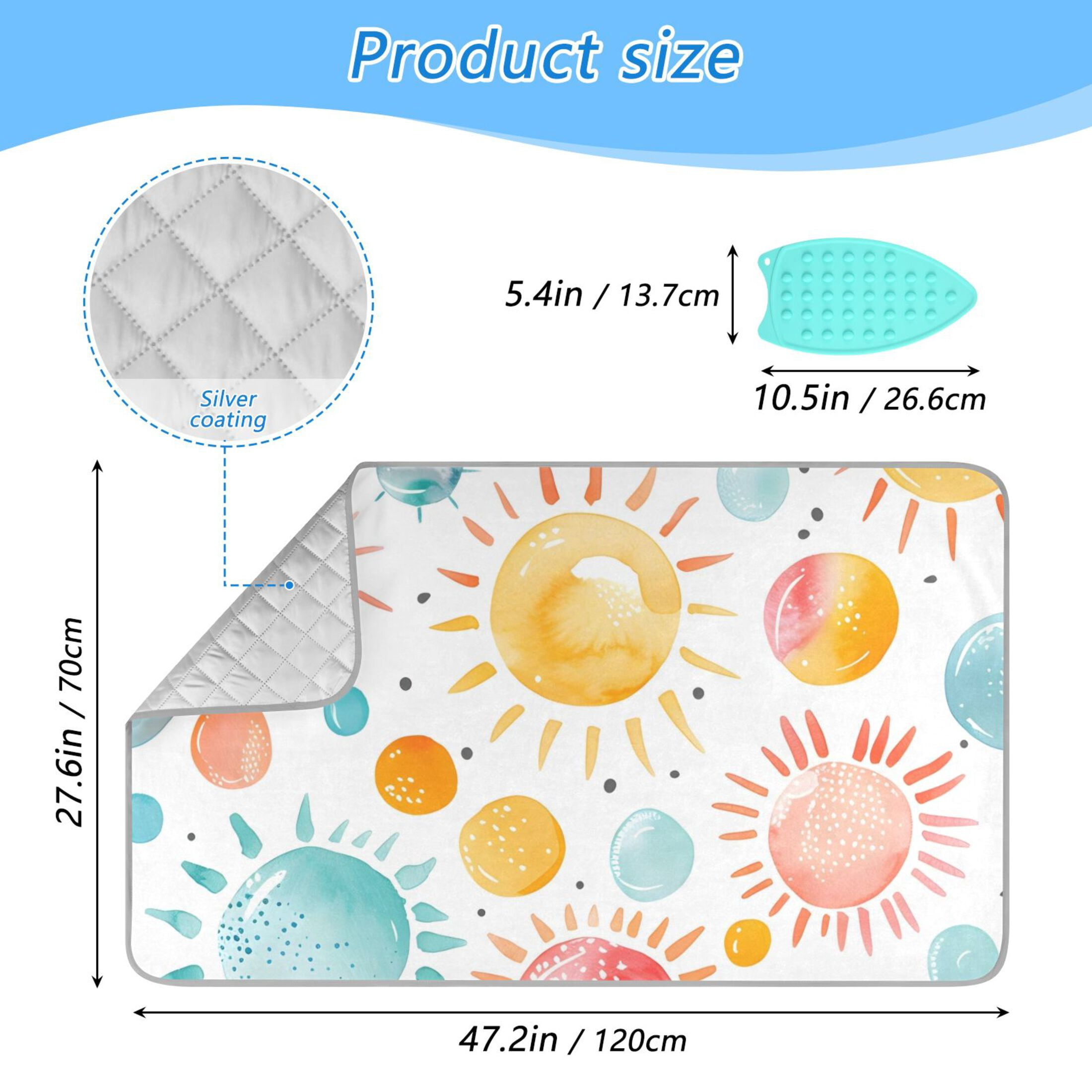 Colorful Bubbles Sun Watercolor Ironing Mat Blanket Portable Travel Ironing Pad Heat Resistant Pad 47.2" x 27.6”
