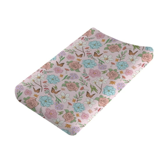 Colorful Floral Mushroom Butterfly Baby Changing Pad Covers for Boy Girl 32''x 16'' Retro Boho Wildflowers Leaves Fitted Changing Pad Sheets Comfort Soft Breathable Nursery Baby Diaper Changing Table Mats