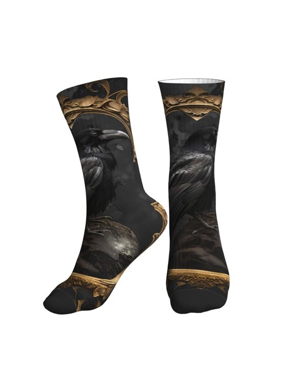 Crew Socks for Women Men Athletic - Gothic Raven Portrait Soft Comfort Breathable Mid-Calf Sole Running Socks Womens Men