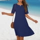 thumbnail image 2 of Vestido de Manga Corta para las Mujeres Encaje Casual, Cuello Redondo Plegado Vestido de Verano de Color Sólido, 2 of 8