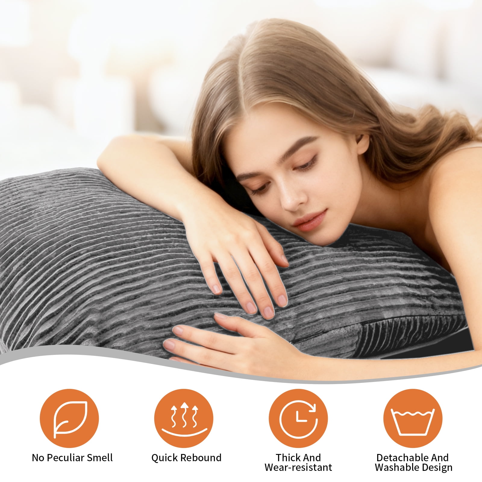 Sanae Jumbo Convertible Bean Bag Chair with Washable Cover, for Adults, Living Room, Bedroom & Den, Light Gray
