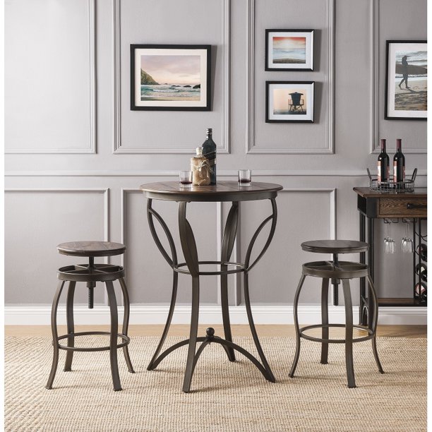 Visentor 3 Piece Bar Table Set 31 Inch Modern Round Pub Dining Table With 2 Stools For Breakfast Nook Living Room Dining Room Walnut Walmart Com
