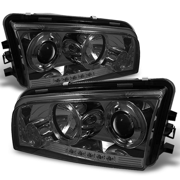 AKKON - For Charger Smoke Smoked Dual Ring DRL LED Projector Replacement Headlights Replacement Left  Right