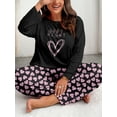 thumbnail image 6 of Musefolio Women Plus Size Casual Two-Piece Set - Long Sleeve Nightgown Set - Casual Clothing - Pullover Round Neck "Good night" Heart Print Relaxed And Cozy Matching Set Fall/Winter Set 1X - 5X, 6 of 7