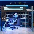thumbnail image 3 of Harper & Bright Designs Full Size Wood Gaming Loft Bed with Desk, Shelves, Power Outlet & USB/Type-C Ports, Gaming Loft Bed Frame with RGB Light for Dorm Apartment, Black+Blue, 3 of 18