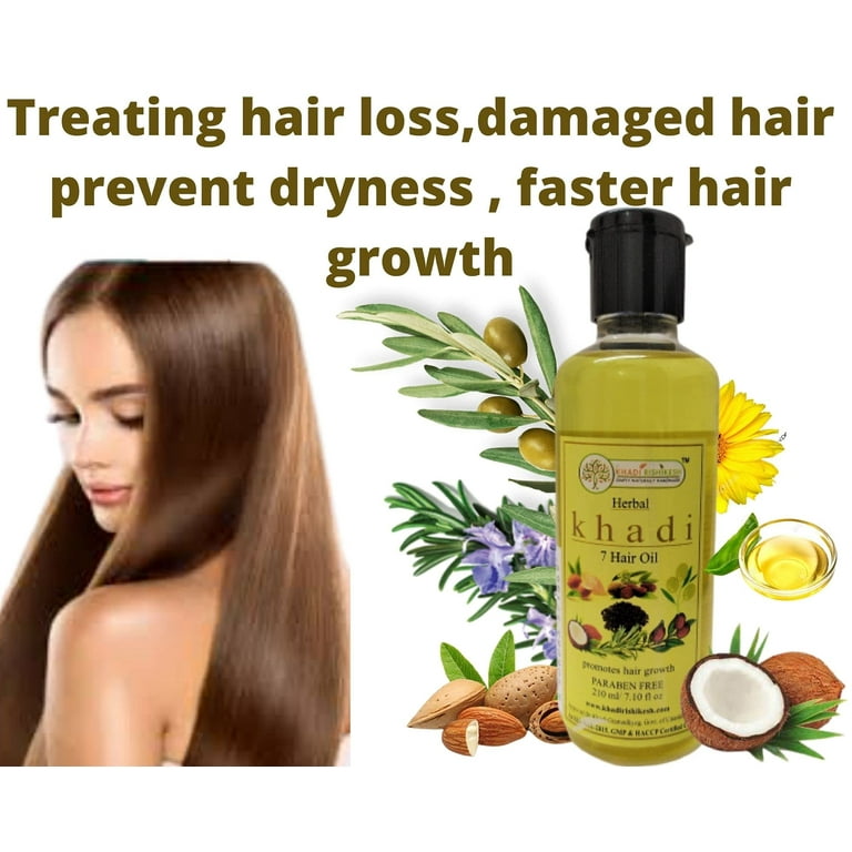 KHADI RISHIKESH Men's, Women's Herbal 7 Hair Oil For Hair Growth Controls Hair  Fall Non Sticky Strong Long Hair With Almond, Jojoba, Argon, Olive, Coc 