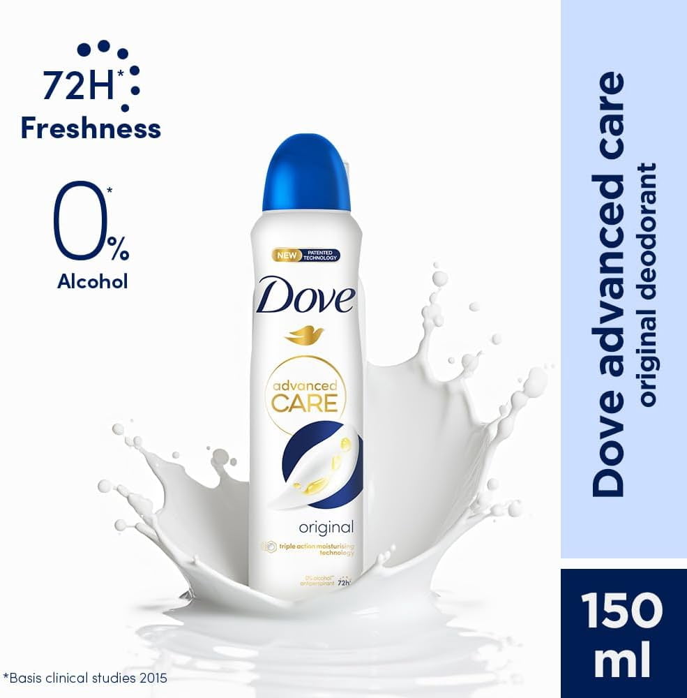 Dove Advanced Care Original Antiperspirant Deodorant Spray for Women, 72H Protection, 0% Alcohol, 150 ml | 5.07 oz Each (6 Pack)
