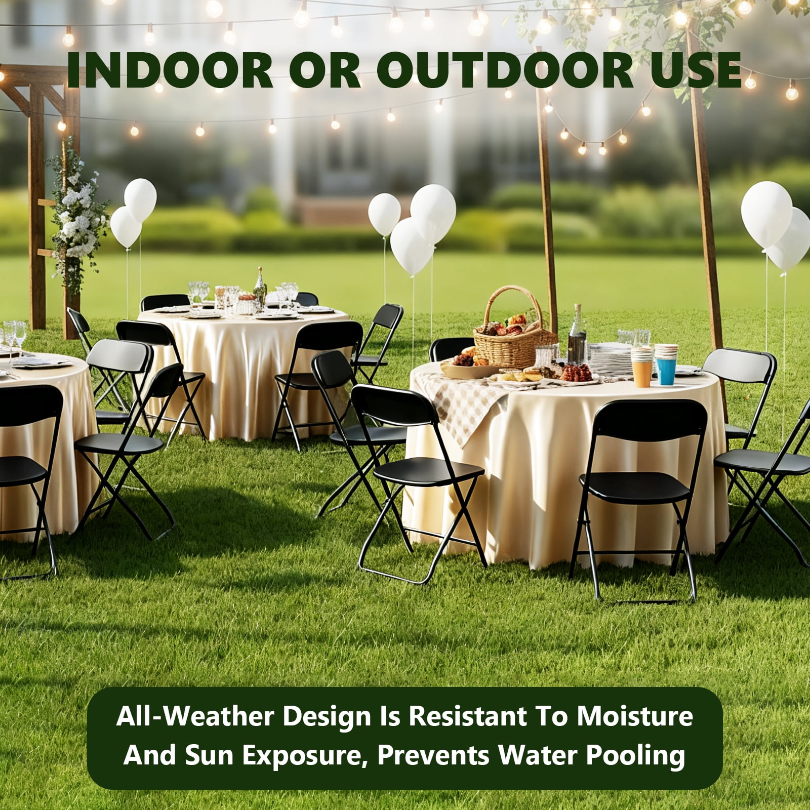 WASUHE 2 Pack Black Plastic Folding Chairs, Indoor Outdoor Portable Stackable Commercial Chairs with Non-slip Design, 350lbs Capacity, Indoor Outdoor for Events Wedding Party Office Dining