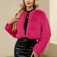 thumbnail image 4 of BRGZLK Women Coats Solid Color Short Style Faux Fur Coat Long Sleeve Fluffy Jacket Loose Fit Thermal Thick Coats Trendy Casual Clothing Hot Pink M, 4 of 5