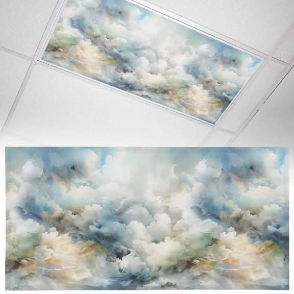 1 Pack Abstract Watercolor Fluorescent Light Covers for Ceiling Lights Gradient Sky Blue Clouds Magnetic Ceiling Light Covers Overhead Light Filters for Office Classroom Home