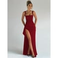 thumbnail image 4 of Women Formal Dresses Sleeveless Bodycon Ruched High Slit Maxi Dress Cocktail Prom Red S, 4 of 6