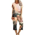thumbnail image 2 of Women's Soft Pajama Set Short Sleeve Top Long Pants Sleepwear Comfortable Printed Lounge Set, 2 of 5