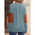 thumbnail image 3 of Women Blouses Dressy Casual Color Block Long Sleeve Shirts V Neck Tops Fall Outfits Light Blue XL, 3 of 4