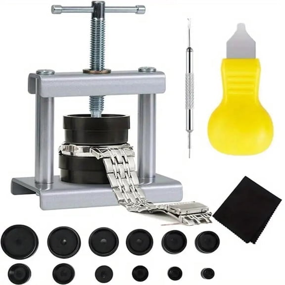 VAETTLO Professional Watch Press Tool Kit with 12 Dies, for 16-50mm Round Watch Back Case Closer & Battery Replacement