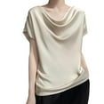 thumbnail image 2 of Byworldtasic Women's Basic Shirt Women's Silk Satin Cowl Neck Short Sleeve T-Shirt Elegant Dressy Casual Summer Blouse Shirt Solid Top, 2 of 4