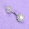 thumbnail image 4 of 14G Double Round Cubic Zircon Filigree Opal Center 316L Surgical Steel Belly Button Rings Navel Rings Belly Piercing, 4 of 5