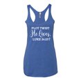 thumbnail image 2 of Wild Bobby Plot Twist He Lives Luke 24:23 Inspirational/Christian Women Tri-Blend Racerback Tank Top, Vintage Royal, Large, 2 of 5