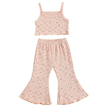 

LisenraIn Toddler Baby Girl Floral Strap Crop Tank Tops Flare Pants