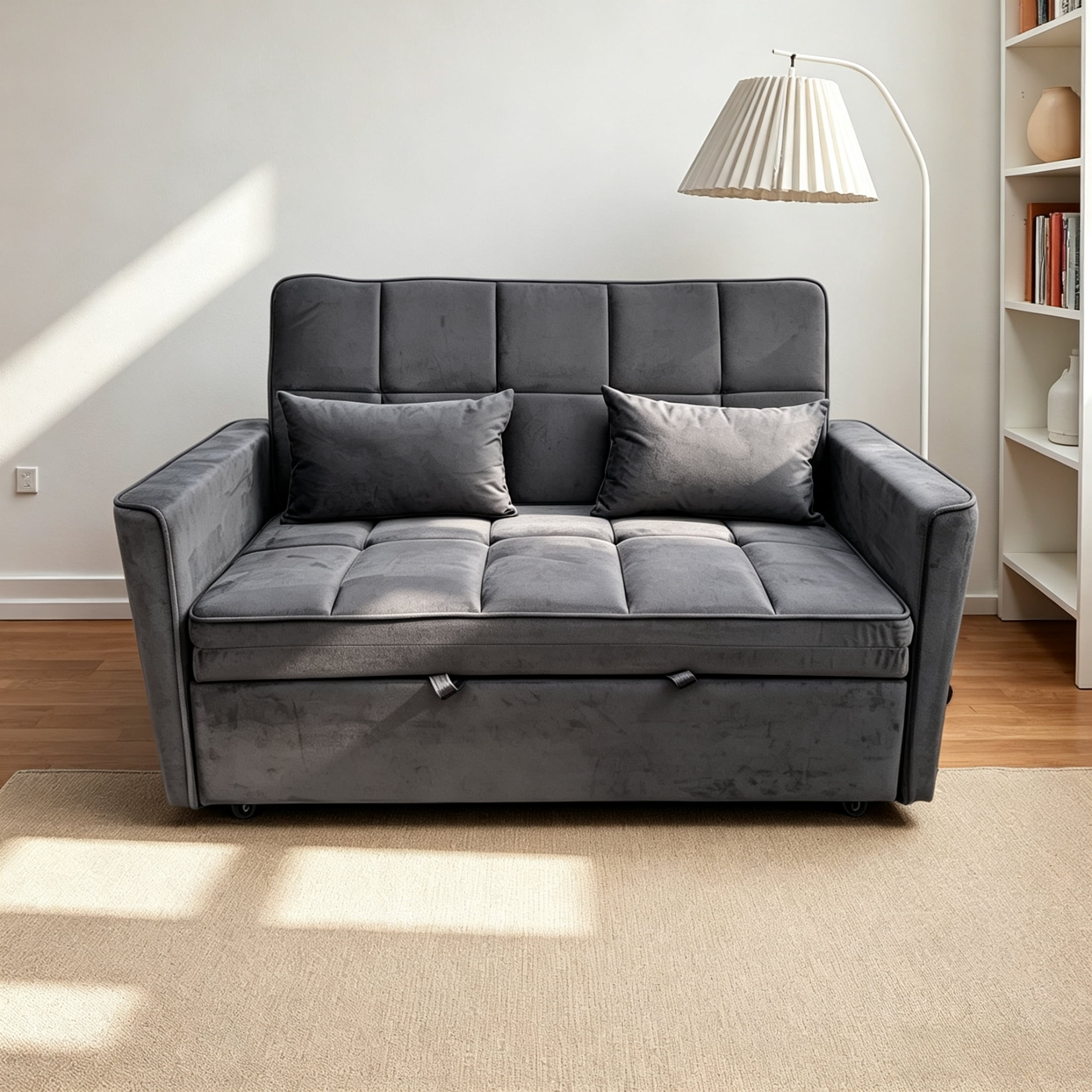 Vinform 3-in-1 Convertible Sleeper Sofa Bed, Loveseat for Small Spaces with Nailhead Trim, USB Ports, Gray