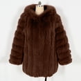 thumbnail image 5 of Women Faux Fur Coat Fluffy Long Sleeve Lapel Jacket with Hood Winter Warm Parka Elegant Overcoat Outerwear, 5 of 6