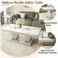 thumbnail image 3 of 47" Rectangular Coffee Table, Modern Faux Marble Center Table, Silver Mirror Double-Pillar Stainless Steel Base for Living Room, Home Office, 3 of 6