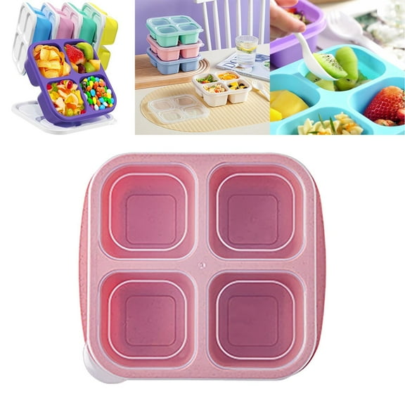 Bento Lunch Box, 4 Compartment Snack Containers, Divided Snack Box, Meal Prep Lunch Containers For Kids/Toddle/Adults, Food Storage Containers for School, Work and Travel (1 Pcs) 6.69x5.98x2.17"
