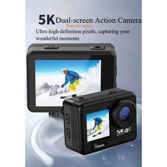 HUOEPU Action Camera with 128GB Memory Card, 5K 30FPS Underwater 30M with WiFi App Remote Control,170° Wide Angle Dual Screen Sports Waterproof Camera