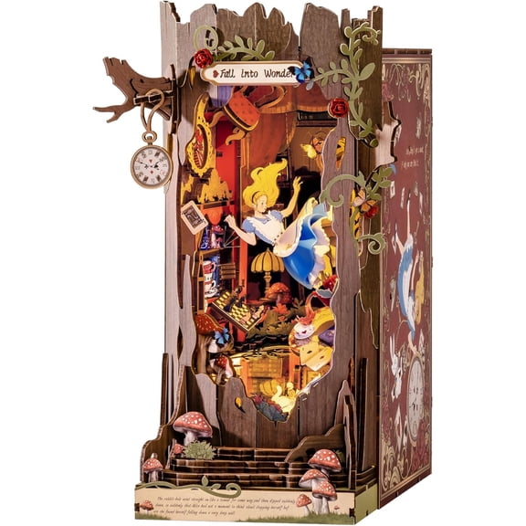 CF  Book Nook Kit Fall into Wonder DIY Miniature Kit, 9.9" Tree Hollow Booknook 3D Wooden Puzzle with LEDs Fairy Tale Bookshelf Decor Gift for Adults & Teens