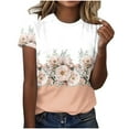 thumbnail image 2 of ALLLIST Womens Tops Beige Crew Neck Floral Short Sleeve T-Shirts Womens Shirts Under $10 XXL, 2 of 4