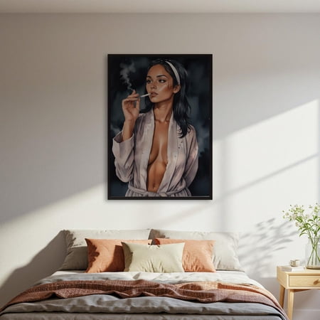 Kna Prints - 1 Pc Poster Woman Smoking , Sensual Robe Decor , Realistic Portrait Art Print, Large, UNFRAMED-8x12