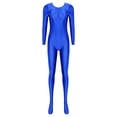 thumbnail image 5 of TiaoBug Womens Oil Shiny Bodystocking Long Sleeve Full Body Jumpsuit Gymnastic Workout Leotard Bodysuit Blue M, 5 of 7